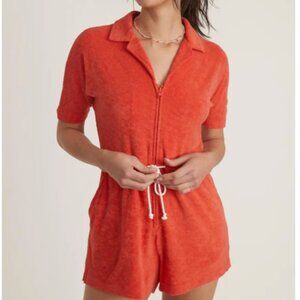 Women Marine Layer French Terry Out Romper in Red Size Extra Large